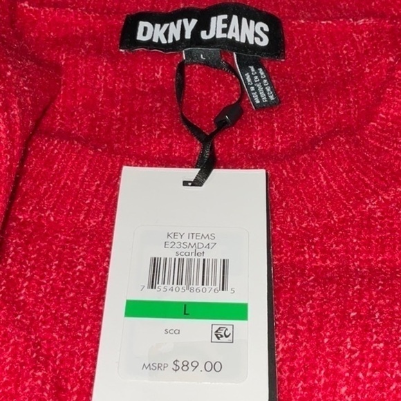 DKNY Jeans Women's Drop-Shoulder Long-Sleeve Sweater Large Red NWT - Picture 4 of 10
